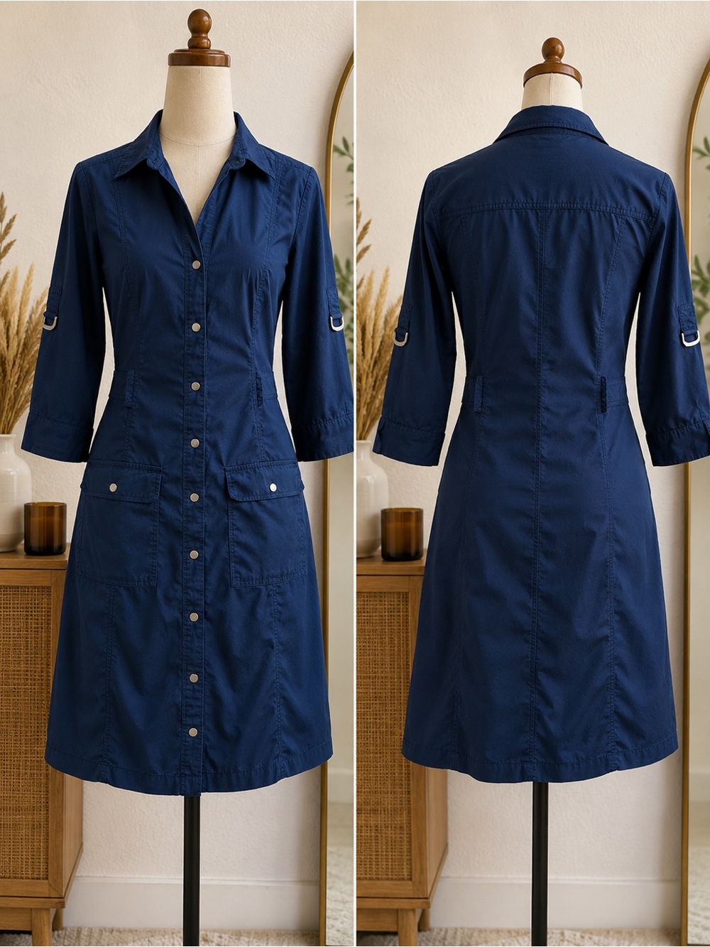 Converse Navy Blue Button-Front Shirt Dress
